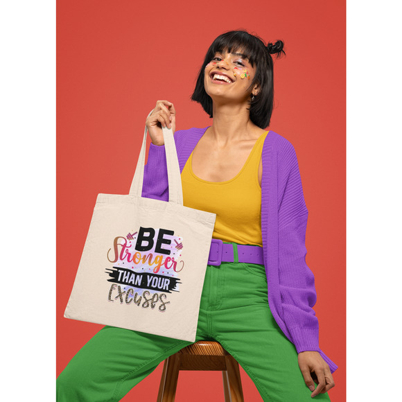 Fashion Graphic Print Stronger than Your Excuses Design Trendy Canvas Tote Bag - Picture 1 of 4
